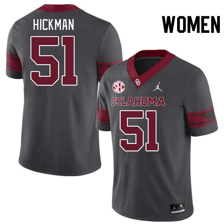 Women #51 Branson Hickman Oklahoma Sooners 2024 SEC Conference College Football Jerseys-Charcoal